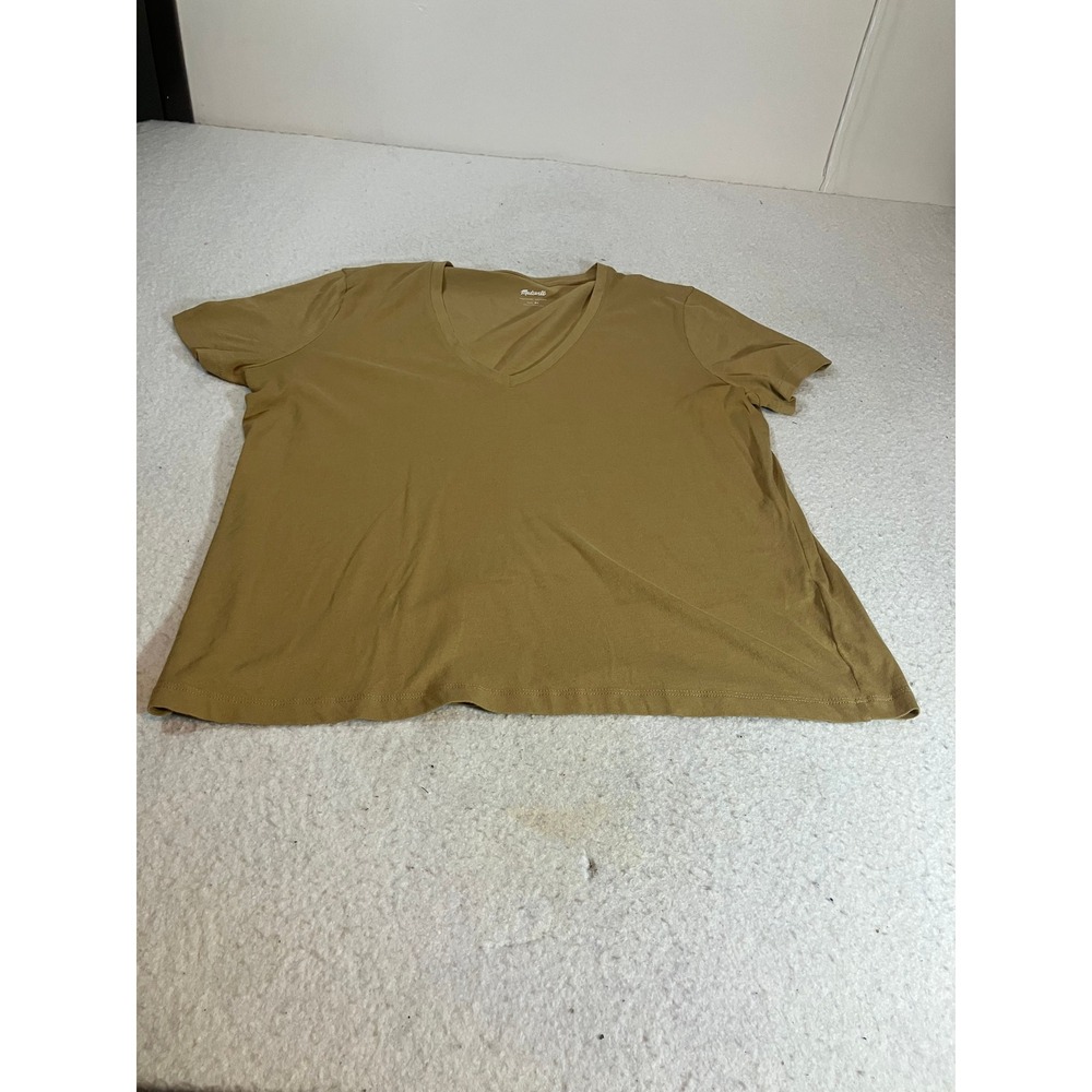 Madewell Womens XL V-Neck Short Sleeve Tee Shirt Mustard Tan Brown Relaxed Fit